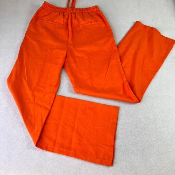 LOVE TREE Pant Women Small Orange Linen Blend Pull On Straight Leg Drawstring - Picture 14 of 15